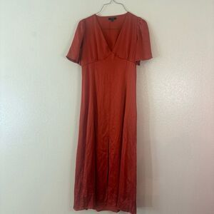 Massimo Dutti Terracotta V-Neck Midi Dress